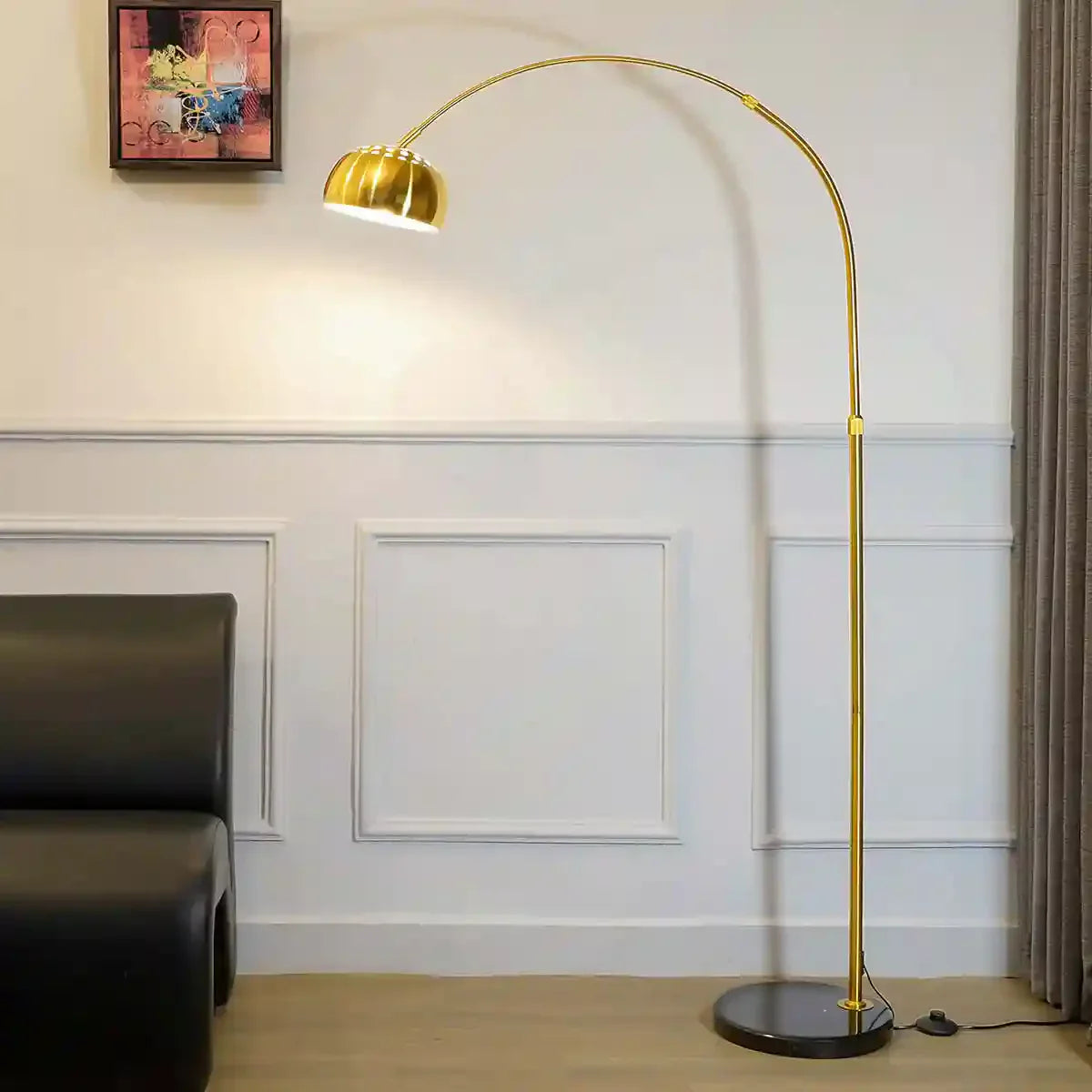 GALLOW Arc Single Light Floor Lamp in Black and Gold Finish