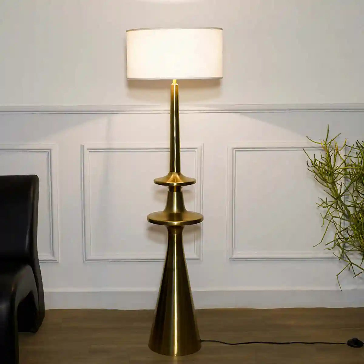 GLOUCESTER Metal Floor Lamp With White Cotton Shade